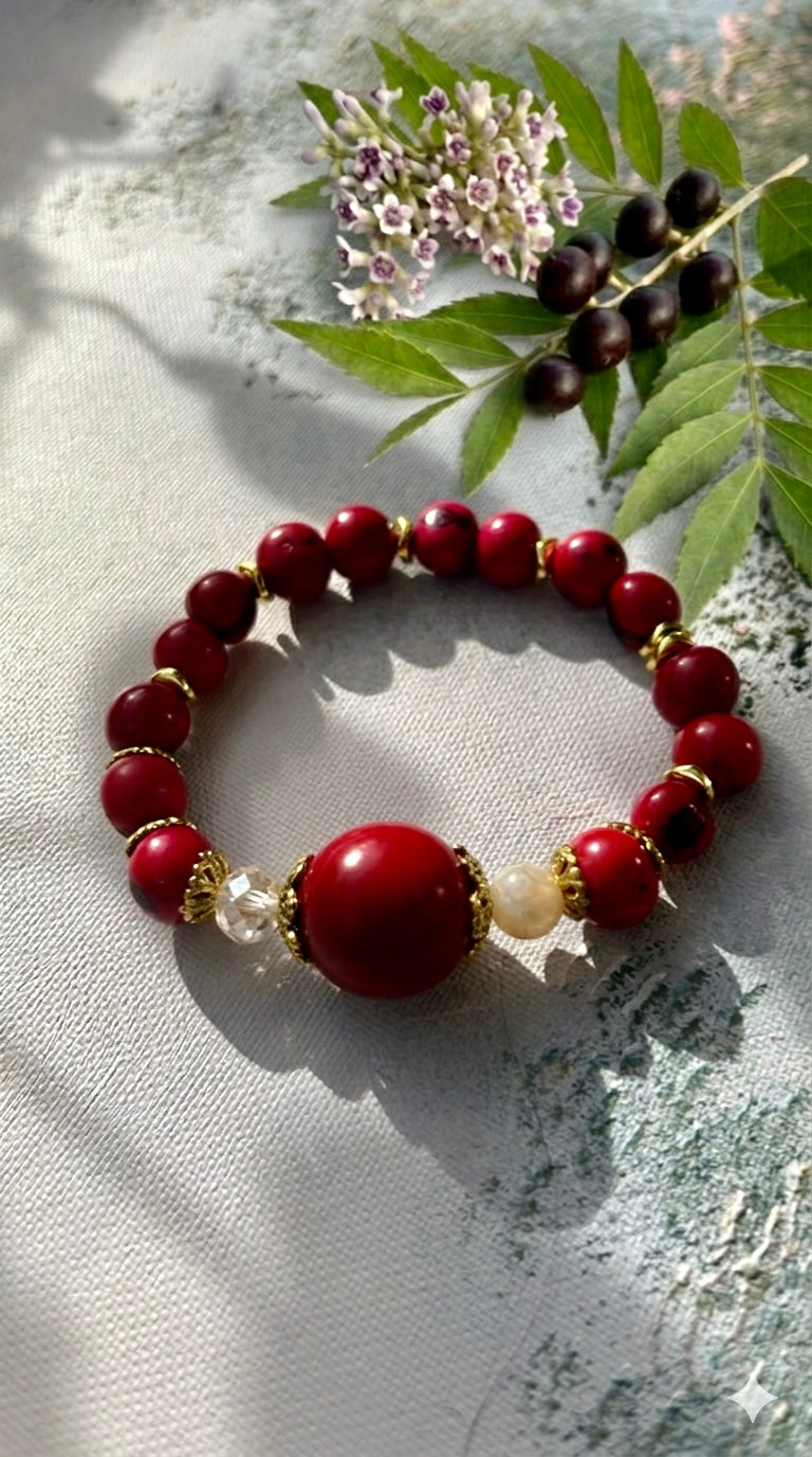 BRACELET Rouge Vibrant (Corail/Coquelicot) : La Passionnée Rayonnante