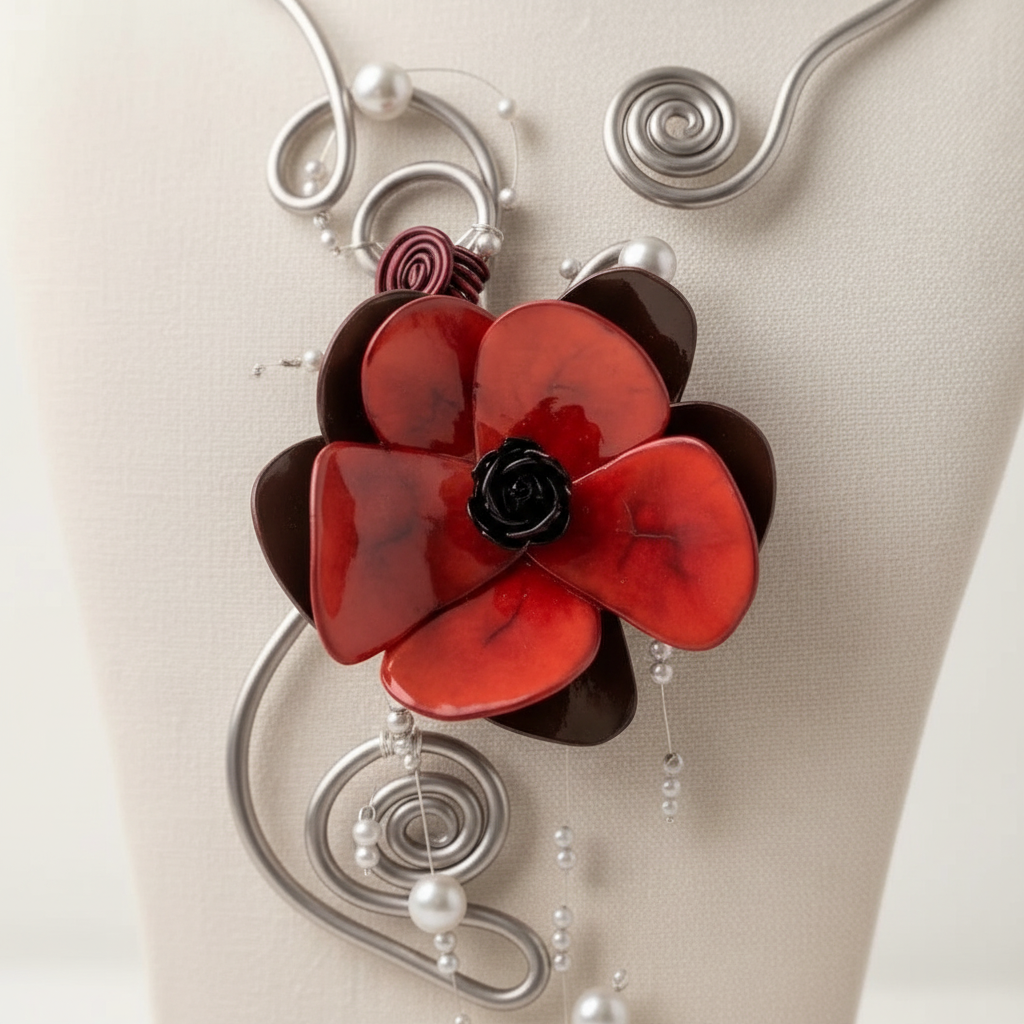 Collier Coquelicot Sculptural - Élégance Florale Unique